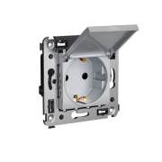 ДКС 4404013 Розетка с крышкой в стену, 2P+E, с з/ш, Avanti, Закаленная сталь DKC