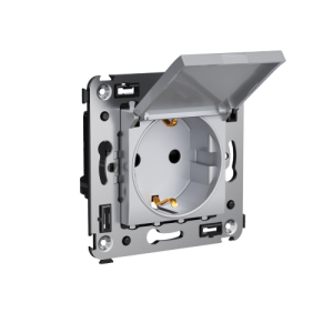 ДКС 4404013 Розетка с крышкой в стену, 2P+E, с з/ш, Avanti, Закаленная сталь DKC