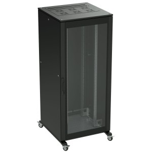 ДКС R5IT3868GSB Напольный шкаф 38U 600х800 двери стекло/сплошная, укомплектован вводом и заглушками RAL 9005 DKC